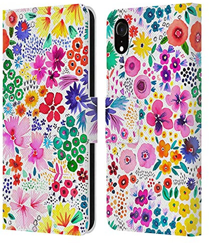 Head Case Designs Offizielle Ninola Kunstvoll Kleines Weiß Blumenmuster Leder-Wallet-Hülle Kompatibel mit Apple iPhone XR