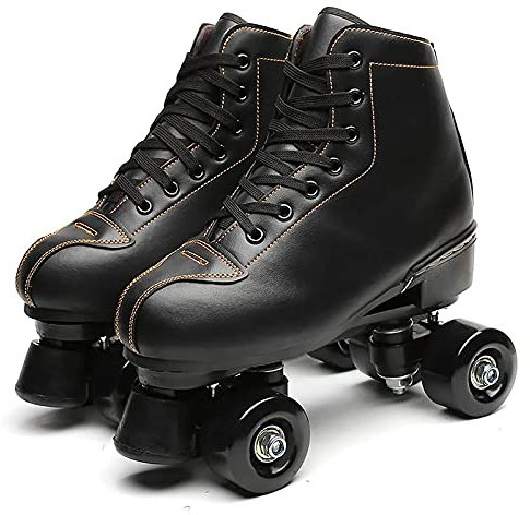 Retro Roller Skates, Girls Rollerskates, High-Top PU Leder Rollerskater für Kinder, Jugendliche und Erwachsene,Black Wheels