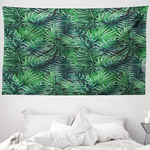 ABAKUHAUS Blatt Wandteppich und Tagesdecke, Watercolored Wald Blätter aus Weiches Mikrofaser Stoff Waschbar ohne Verblassen Digitaldruck, 230 x 140 cm, Dunkelgrün