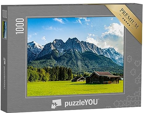 puzzleYOU: Puzzle 1000 Teile „Die Zugspitze von Grainau/Garmisch-Partenkirchen aus gesehen“ – aus der Puzzle-Kollektion Natur, Bayern, Garmisch, Zugspitze, Deutschland, Deutsche Alpen