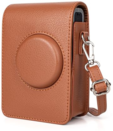 MUZIRI KINOKOO Mini EVO Tasche Kompatibel mit Fuji Instax Mini EVO Kamera Schutzhülle Vertikale Version mit verstellbarem Schultergurt Braun