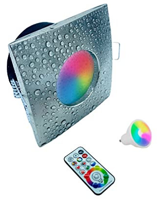 Partenopeautensili® Faretto con portalampada attacco GU10 Led impermeabile IP54 per bagno turco cromoterapia ad incasso (Multicolor RGB + N, Quadrato Silver)
