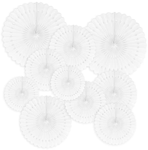 Himeland 10X Papierfächer Deko, Seidenpapier Fans Dekorpapier Kit, Weiß Dekorative Papier Rosetten Set, Pompoms Tissue Blumen für Mädchen Geburtstag/Hochzeit/Baby Dusche/Parteien