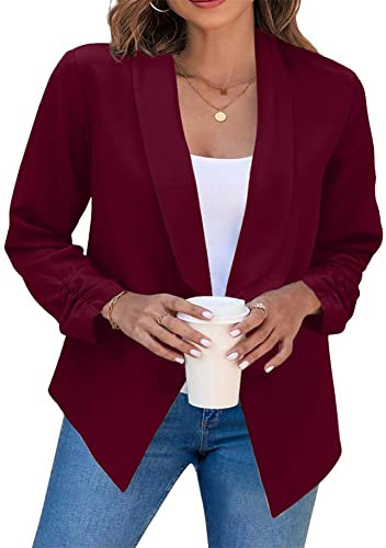 YMING Femmes Blazers d'affaires d'automne Blazer d'affaires Décontracté Blazer De Printemps sur Mesure Cardigans d'affaires Amples Vin Rouge S