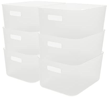 Cetomo 8L*6 Storage Basket, Plastic Open Storage Box, Containers for Shelves, Organizers with Handles for Office, Countertops, Cabinets, PP, BPA Free, Frosted Transparent, 8L-6 Pack (28.5*22*14cm)