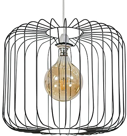 MiniSun | Metal Wire Design Easy Fit Ceiling Pendant Light Shade in a Matt Black Finish | Pendant Lights, Home Décor & Improvement Essential | Includes Bulb [2700K Warm White] | 32cm Shade Width