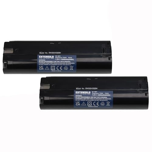 EXTENSILO 2x Battery Replacement for Makita 7033 for Electric Power Tools (3300 mAh, NiMH, 7.2 V)