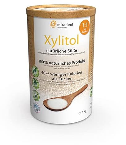 miradent Xylitol 1.000 g Dose | Natürlicher Zuckerersatz zum Backen & Kochen | Xylit Zucker – Kalorienarm, Vegan & Glutenfrei | low carb | zahnfreundlicher Zucker | natürliche Süße