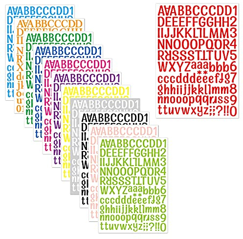 Pamtns Aufkleber Buchstaben 12 Blätter Zahlenaufkleber Klebebuchstaben Zahlensticker Buchstaben Aufkleber Bunte Alphabet Aufkleber Selbstklebende Nummern Aufkleber 12 Farbe für DIY Dekoration