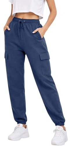 True Face Pantalons de survêtement pour Femmes - Pantalons pour Dames Polaire ● Pantalons de Jogging pour Femmes - ● Cargo ● Bas de Combat Casual ● Élastique ●, Bleu Marine, XL
