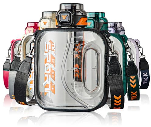 TKK Half Gallon Water Bottle Jug with Straw Large Capacity Plastic Water Bottle Dishwasher Safe 1/2 Gallon 50 Oz Water Bottle Jug BPA Free Tritan for Gym Yoga Travel Camping Outdoor