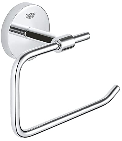 GROHE QuickFix Start Cosmopolitan, Portarotolo senza coperchio metallo, fissaggio nascosto, viti e tasselli inclusi, montaggio facile con GROHE QuickGlue, 153 x 109 mm, Cromo, 41165000