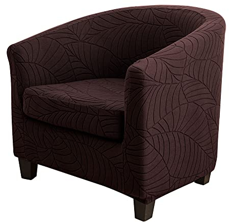 Highdi 2 Teilige Sesselschoner Sesselbezug für Clubsessel, Blatt-Jacquard-Stoff Elastisch Sesselhussen Sesselüberwurf für Tub Chair Armlehne Loungesessel Cocktailsessel (Braun)