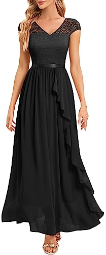 Gardenwed Vestido de Noche de Encaje para Mujer, Elegante, de Cóctel y Dama de Honor, Negro, L