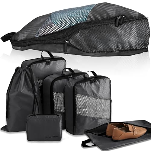 Packing Cubes Compression, 6-teilig Kompressions Packwürfel Koffer Organizer für Rucksack & Koffer Ultraleicht Erweiterbar Kofferorganizer Reise Würfel