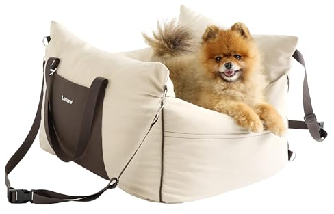 Lesure Hundesitz Auto kleine Hunde - wasserdichter und waschbarer Hunde Autositz mit Aufbewahrungstaschen, ansteckbarer Sicherheitsleine und verdickter Memory-Schaum-Füllung, 58x56x33cm, Beige