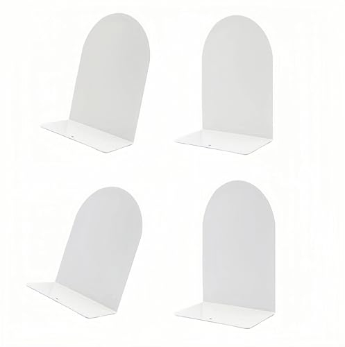 Deefongo 4 Stück Buchstütze,Buchstützen Metall Bücherhalter Bookends,Schwere Buchstütze,Weiß Bücherregal für Schule, Büro und Zuhause
