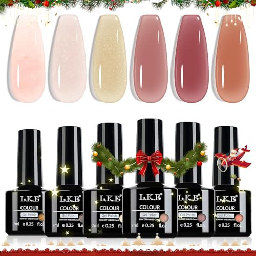 LKEE Nail Gel Polish- Ballet Dress Milky White Sheer Pink Nude 6 Colors Nail Polish Set UV Gel Polishes DIY Nail Salon Nail Art Design Gift, 7 ml/0.25 oz