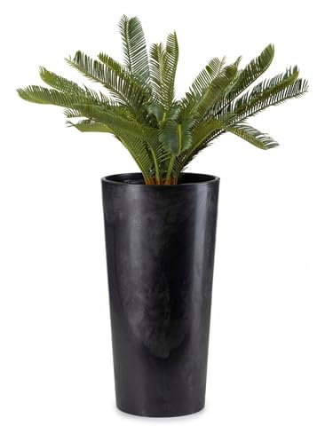 HowHomely Glatt Blumentopf Gross Hoch 57 cm mit Pflanzkübel Einsatz 29 cm Durchmesser - Schwarz Pflanzkübel Groß aus Kunststoff für Deko Wohnzimmer Garten oder Terrasse