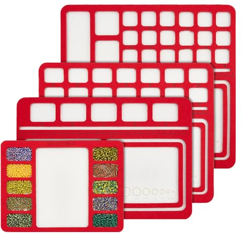 BENECREAT 4 Styles Red Felt Bead Mat & Tray, DIY Bead Boards for Crafts & Jewelry Making, 6mm Thick