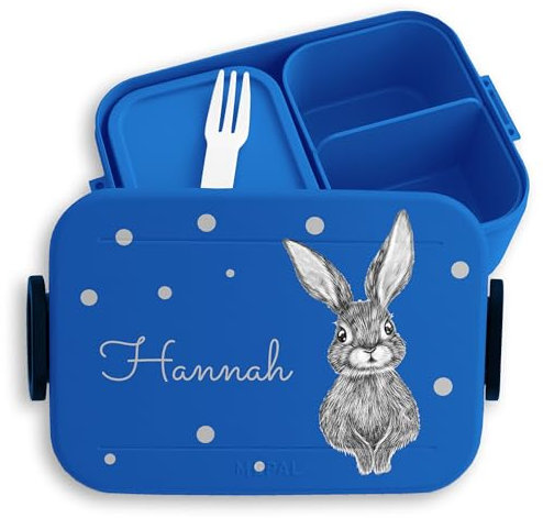 Kinder Bento Box Midi Lunchbox für Mepal Bentobox - Hasen - Süßer Hase Hasi Osterhase Ostern Langohr - 900 ml - Blau - brotdose mädchen kindergarten bunny vesperdose jausendose schule rabbit