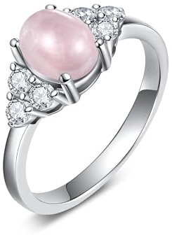 DAYLINLOVE Rosenquarz Ring für Frauen 925 Sterling Silber Rosenquarz Rosa Stein Schmuck Versprechen Ring Geschenk für sie