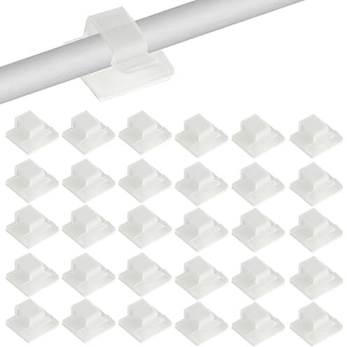 100 Pcs Self Adhesive Cable Clips, Flat Cable Management Clips, Clear White Sticky Cable Clips, Adhesive Wire Clips Holder, Cable Tidy Clips Cable Hooks for Car Office Outdoor Lights Cable Organiser