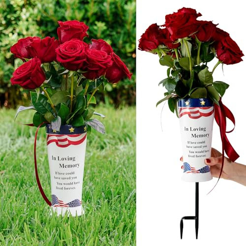 BYYERA Friedhofsvasen für Grab mit Spikes, Blumenhalter für Friedhofsdekorationen, Grabblumenhalter, Gedenkvasen für Gräber,