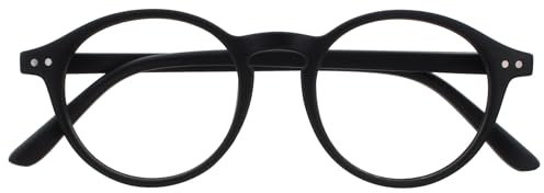 OPULIZE REY Lesebrille - Runder Retro-Rahmen - Mattschwarz - Herren Damen - Federscharniere - R56-1 - +1.00