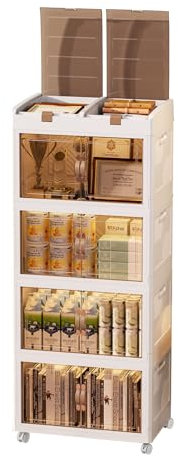 MECOLOR Aufbewahrungsbox aus Kunststoff mit Deckel, 213 L Faltbarer Schrank Organizer, Stapelbare Aufbewahrungseinheit mit Rollen, Aufbewahrungswürfel mit Tür zum Öffnen für Küche, Bad