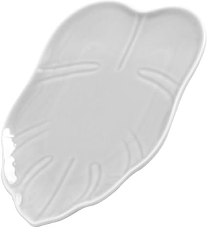 Amosfun Ceramics White Steamer Plate Ceramic Leaf Shaped Plate Leaf Shaped Dessert Plate Multi-Function Dessert Plate