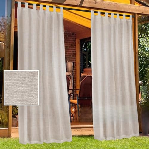 Draußen Leinen Scher Vorhänge 132 * 213cm 132 * 241cm 132 * 274cm Wasserdicht Patio Vorhänge Sonne Blockieren Satz Von 2 Paneelen Thermisch Isolierte Vorhang Für Veranda, Pergola(Beige,132 * 213cm)