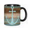 EKLMPS Tazas de Café,Taza de Cerámica para Té y Café,330ml/11oz,Regalos original,Aniversarios,nupical,desayuno,Románticos,Ancla de, ancla de barco tablones de madera rústicos náuticos