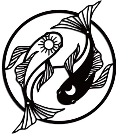 WADORN Wanddekoration Aus Metall Mit Fisch, Abstrakte Wandkunst Mit Yin Und Yang Fisch Geschenk Feng Shui Metall Wandbehang Dekoration Für Zuhause Büro Wohnzimmer Yoga Raum Badezimmer, 30x26cm