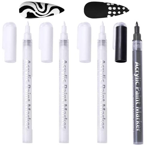 DOOCECIY 4 PCS White Nail Pencil, Quick Dry Nail Whitening Pencil for Dot and Line Art, Black and White