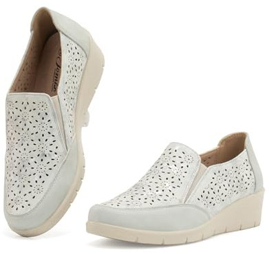 JOMIX Zapatillas Casual Mujer Cuña Deportivas Running de Deporte con Cordones para Talla WSS250194, Blanco, 40 EU