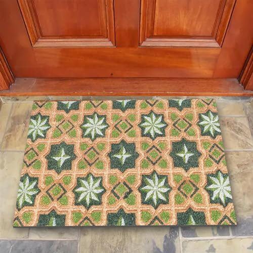 Vapinity Large Green Coir Door Mat 45 x 75cm Embossed Print – Natural Coconut Fibre, Front Door Welcome Mat with Non-Slip Backing, Durable Eco-Friendly Dirt Trapper Boot Scraper Outdoor