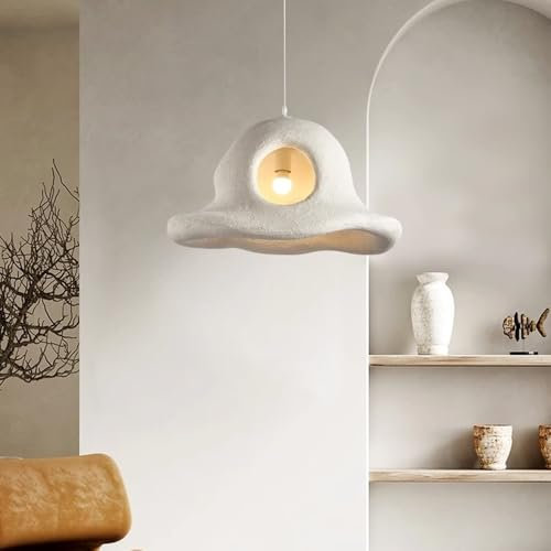 Kreative Untertasse Wabi-Sabi Stil Hängeleuchte Moderne Japanischer Pendelleuchte Zement Lampenschirm Hängelampe Esstisch Pendellampe E27 Höhenverstellbar Esszimmer Kronleuchter Wohnzimmer Büro(40CM)