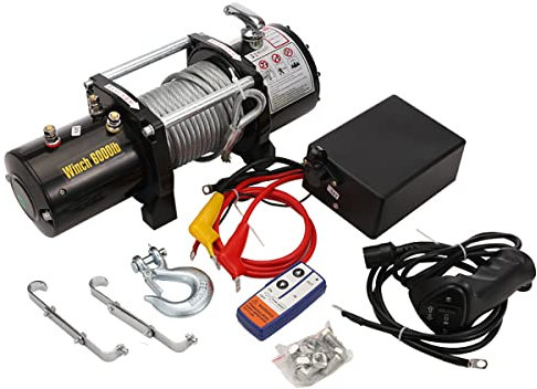 DVKG 12V 24V 2000-6000LBS Electric Winches Kit, Synthetic Rope Electric Truck Winch Recovery with Wireless Remote, for ATV Load Boat Trailer Truck,6000LBS,12V