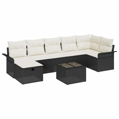 vidaXL Garten-Sofa-Set mit Kissen 8 pcs Schwarz Poly Rattan, Garten und Terrasse, modernes, leichtes Sofa-Set, uv-beständig, bequemes Outdoor-Sitzen für schicke Terrassen