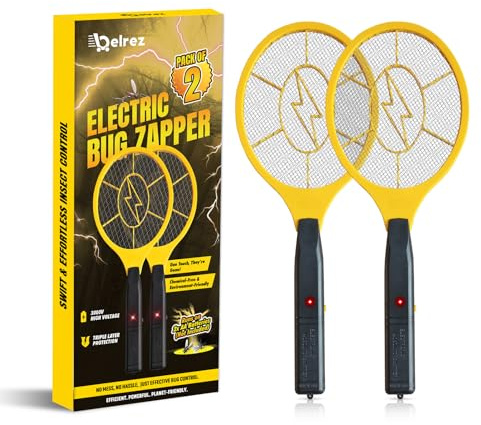 BELREZ Electric Fly Zapper 2 Pack - Electronic Bug Zapper with Protective net Layer - Pest Control Mosquito Catcher Racket - Electric Fly Swatter - Handy Killer Racket for Indoor and Outdoor