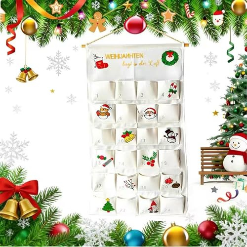 2026 Wiederverwendbarer Adventskalender Zum Befüllen – Dekorativer Stoff-Wandkalender Mit 24 Fächern | Weihnachtscountdown-Geschenk & Festliche Deko