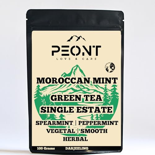 Peont Moroccan Mint Single Estate Green Tea, 100g, Antioxidant-Rich Refreshing with Spearmint, Peppermint & Smooth Green Tea Notes.