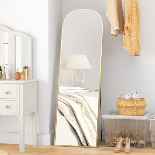 HOMCOM Ganzkörperspiegel 161,5 x 50 cm Gewölbter Standspiegel mit Bruchsichere Glas und Alurahmen, Wandspiegel zum Anlehnen, Stehen, Spiegel für Wohnzimmer, Schlafzimmer, Flur, Gold