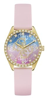 Guess AVA Damen Uhr 34 mm Edelstahl – Quarz Analog Armbanduhr Silikonarmband Rosa, Fashion Uhr Damenuhr buntes Zifferblatt, 5 bar GW1042L2