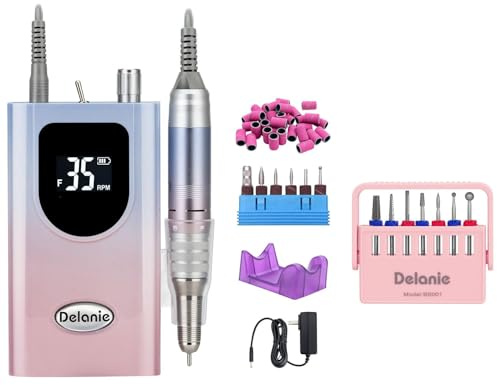 Delanie Ponceuse à Ongles Professionnelle 35000 RPM, lot avec Set de 7 Embouts de Ponçage 3/32 en Carbure de Tungstène & Diamant