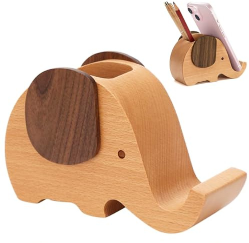 Wooden Pen Phone Stand, Elephant Phone Holder Animal Phones Stand Wooden Pen Pot Holder Pen Pencil Holders Home Office Desk Accessories for Office Decor Xmas Birthday Mother's Day Valentine's Day Gift