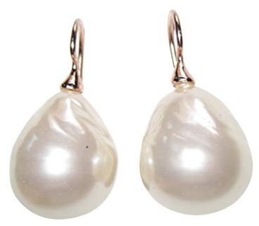 Große weiße Perlen-Ohrringe Ohr-Hänger Barock-Glasperle Tropfen Sterling-Silber Rot-Vergoldung 18 Karat klassisch Geschenk Handarbeit Italien