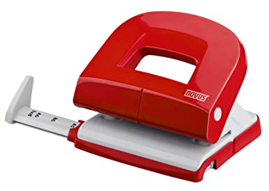 Novus E 216 Locher (16 Blatt Lochleistung, mit Anschlagschiene, für Büro und Schreibtisch) Rot glänzend