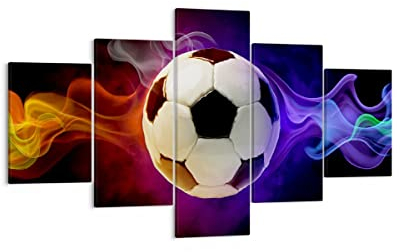 ARTTOR Bilder auf Leinwand Abstrakt ball flamme fußball Leinwandbild 125x70cm Wandbilder Dekoration Wohnzimmer Schlafzimmer Set 5 teilige Klein Wanddeko Bild Wand Kunstdruck Art Canvas EA125x70-2111